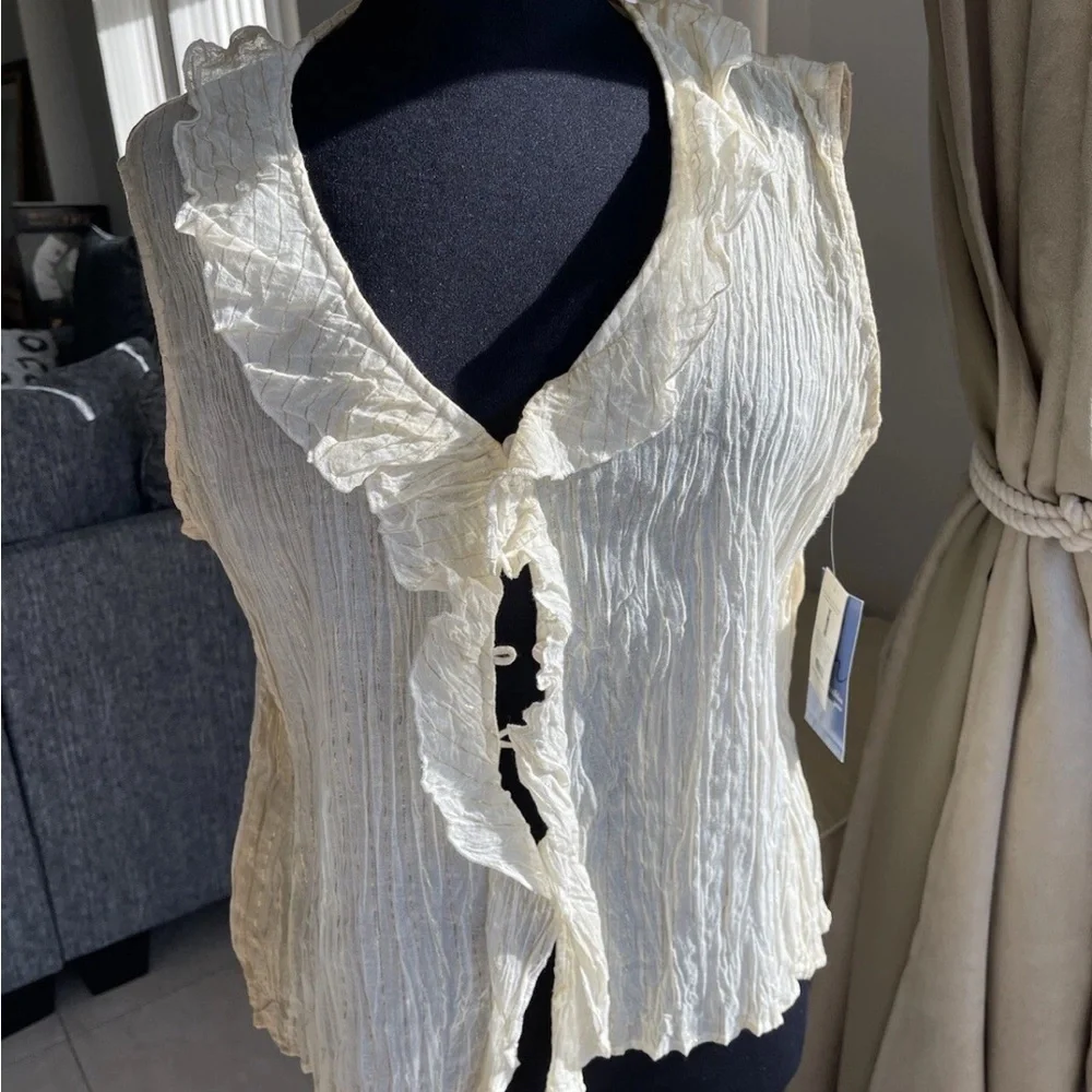 NWT J. H. Collectibles Cream Tye Dye Blouse With Gold Pinstripe PL $44.00 MSRP - Picture 1 of 7